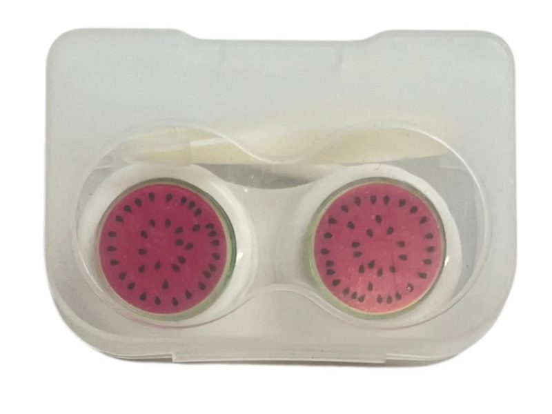 Aufbewahrungsset für Kontaktlinsen in Melonenform, Farbe: weiße Basis, rot
