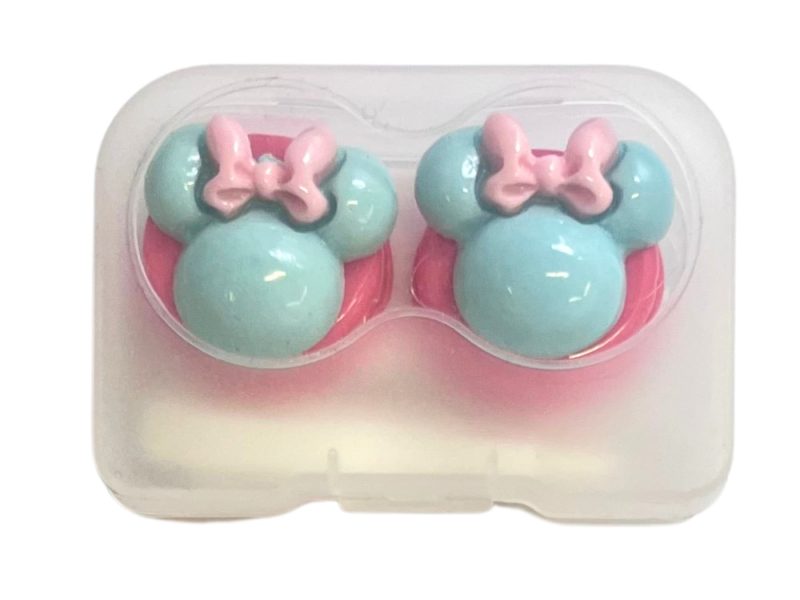 Minnie-Figuren-Kontaktlinsen-Aufbewahrungsset, Farbe: rosa Basis, türkis, rosa Schleife