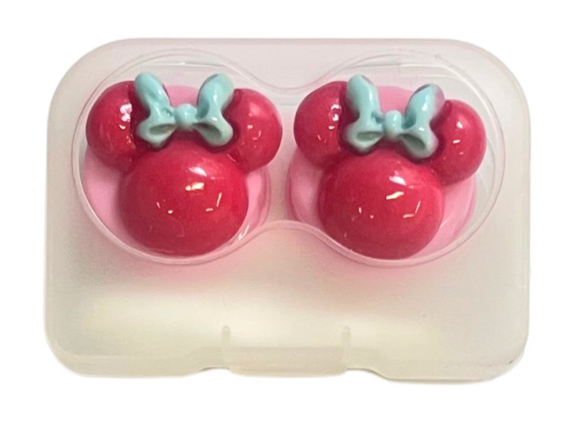 Minnie-Figur-Kontaktlinsen-Aufbewahrungsset, Farbe: Rosa Basis, rot, blaue Schleife