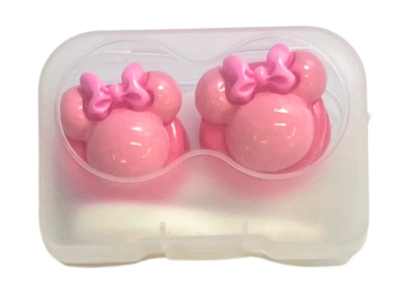 Minnie-Figuren-Kontaktlinsen-Aufbewahrungsset, Farbe: rosa Basis, rosa, rosa Schleife