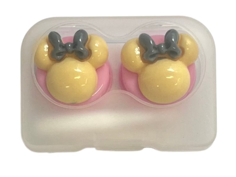 Minnie-Figuren-Kontaktlinsen-Aufbewahrungsset, Farbe: rosa Basis, gelb, graue Schleife