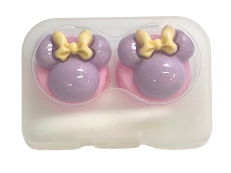 Minnie-Figuren-Kontaktlinsen-Aufbewahrungsset, Farbe: rosa Basis, lila, gelbe Schleife