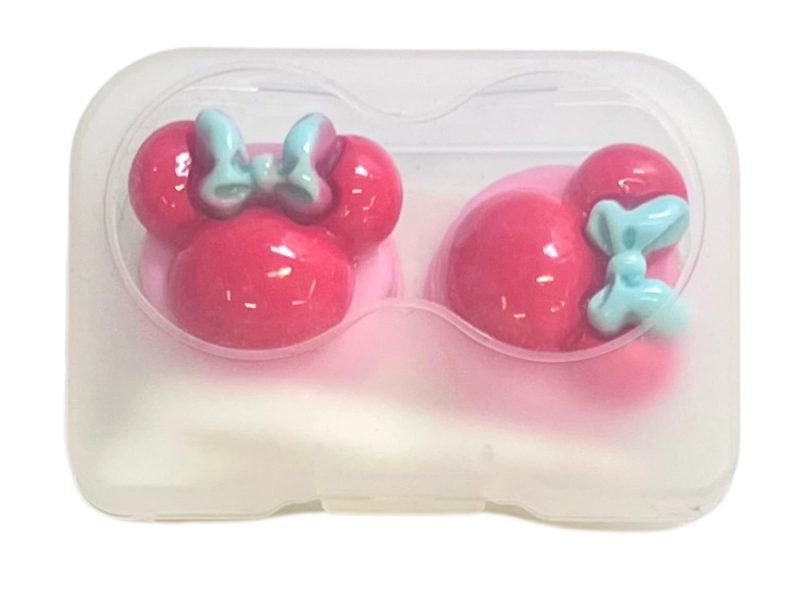 Minnie-Figuren-Kontaktlinsen-Aufbewahrungsset, Farbe: rosa Basis, rote, blaue Schleife